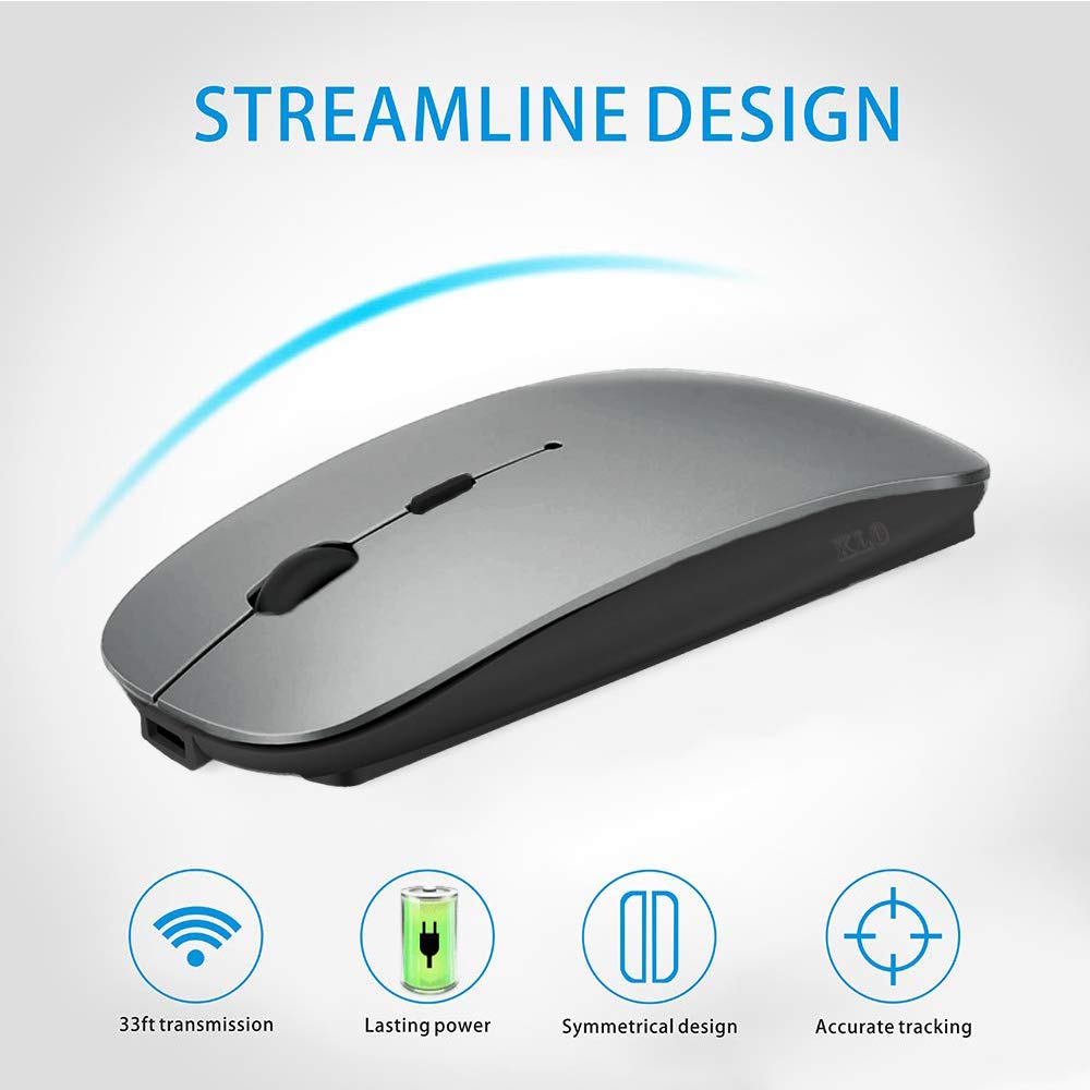 Klo Bluetooth Mouse For Macbook/Macbook Air/Pro/Ipad, Wireless Mouse For Laptop/Notebook/Pc/Ipad/Chromebook (Grey)